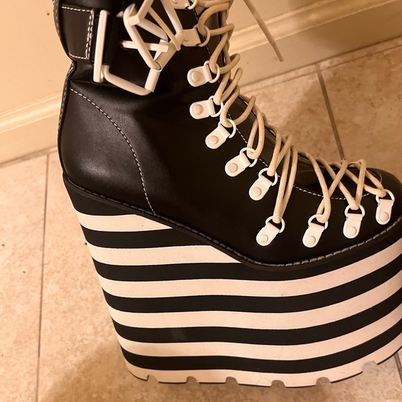Dolls Kill Black and White Striped Platform Boots - Picture 5 of 11